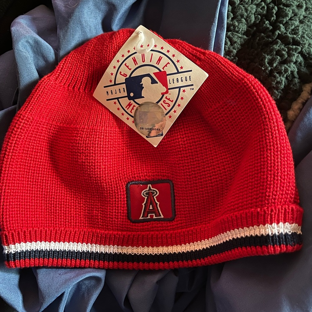 MLB Red and White Angels Beanie with Embroidered Logo